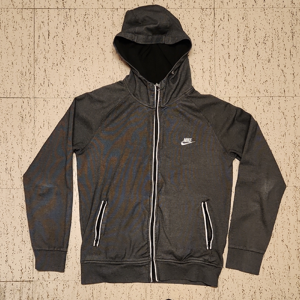 Nike Full Zip Dark Grey Embroidered Logo Hoodie Sweater